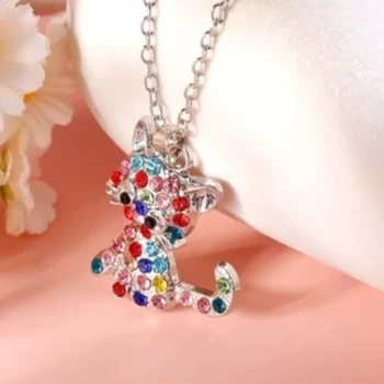 گردنبند استیل گربه نگینی دخترانه