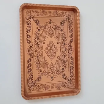 سینی طرحدار مستطیل چایخوری مسی سایز 2