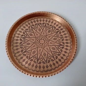 سینی چایخوری مسی گرد طرحدار سایز  9
