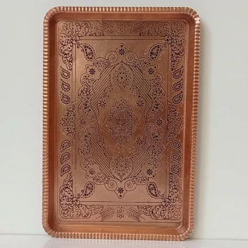 سینی طرحدار مستطیل چایخوری مسی سایز 4