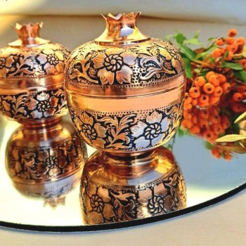 قندان انار مسی گلبرگ سایز بزرگ نانو شده
