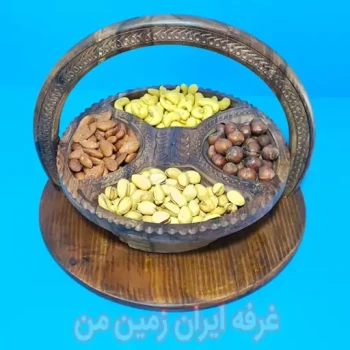 آجیل خوری چوبی تاشو طرح چهار خانه . کاسه تاشو جای خشکباری و تنقلاتی