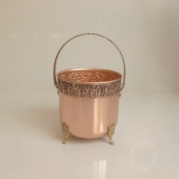 سطل آشغال مسی گلبرگ دسته برنجی نانو شده 