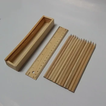 مداد رنگی چوبی جعبه و خطکش چوبی