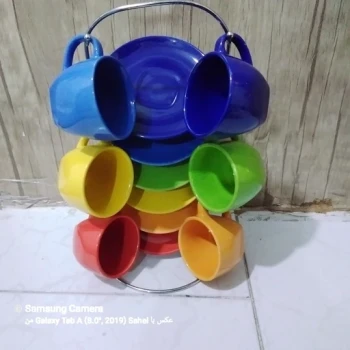ست فنجان و نعلبکی همراه با استند طرح رنگی دستساز