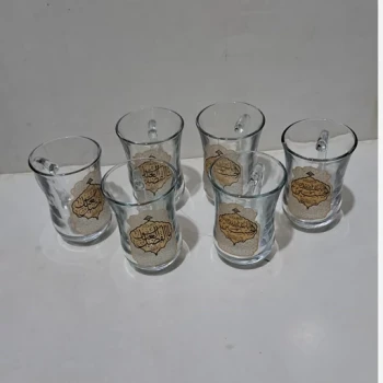 استکان دسته دار برای مراسمات اهل عزاداری محرم و فاطمیه ارتفاع 10 سانت منقش به نام مبارک امام حسین و ابالفضل 
