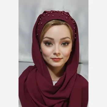 هدشال مجلسی زرشکی هدشال مجلسی کرپ حریر جنس عالی ایستایی 20 مروارید دوزی طول یک متر و 80عرض 75عکس و فیلم گویای حقیقت 