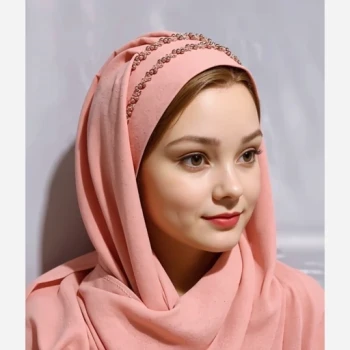 هدشال مجلسی کرپ حریر گلبهی به راحتی به صورت توربان هم قابل استفاده ست