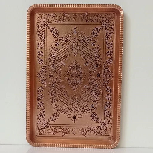 سینی طرحدار مستطیل چایخوری مسی سایز 3