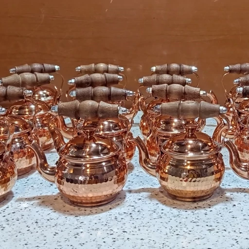 کتری زعفران مسی دسته چوبی نانو شده