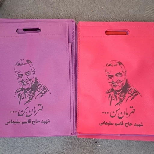 ساک دستی سوزنی با طرح سردار مناسب هدایا سالگرد سردار سلیمانی و یادواره شهدا اندازه 35 در 25 سانت 
