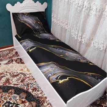 روتختی یک نفره مشکی طلایی روکش تشک سایه طوسی