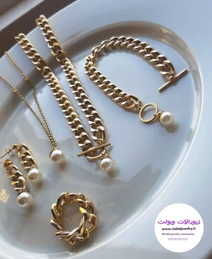 ست کارتیر زنانه با آویز مروارید جنس استیل رنگ ثابت کد 1215