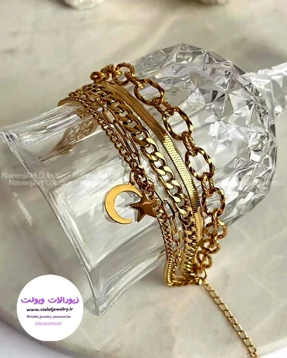 دستبند زنانه استیل ترکیبی دستساز همراه با آویز ماه و ستاره کد 1373