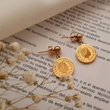 گوشواره استیل زنانه طرح سکه الیزابت (ویولت گالری) کد 1108