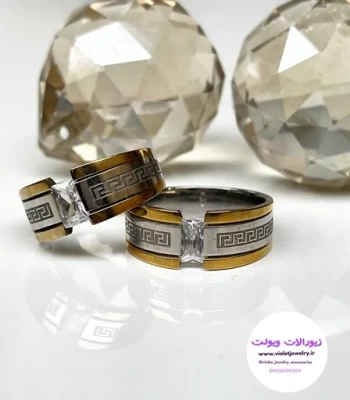 حلقه دورنگ  اسپرت جنس استیل نگین دار زنانه کد 3025