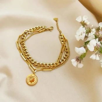 دستبند کارتیر استیل سه لاین با آویز الیزابت (ویولت گالری) کد 1326