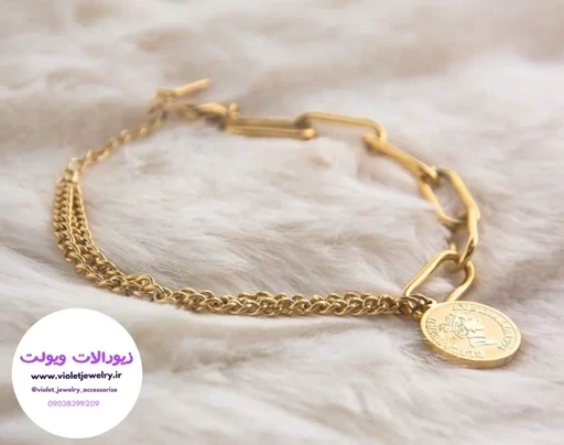 دستبند دخترانه و زنانه جنس استیل ترکیبی دستساز طرح جدید کد 1388