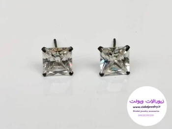 گوشواره دخترانه و زنانه نقره ایتالیایی میخی تک نگین مربعی  کد 018وزن 1.8 گرم