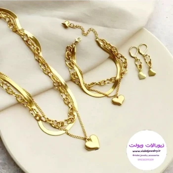 ست زنانه 3رج با آویز قلب طلایی استیل کد 1984