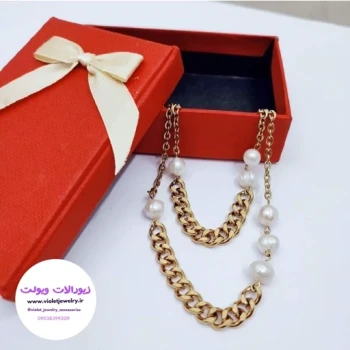 نیم ست زنانه کارتیرو مروارید پرورشی دستساز استیل کد 3558
