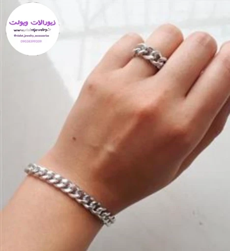 دستبند و انگشتر زنانه کارتیر نقره ای کد 1948