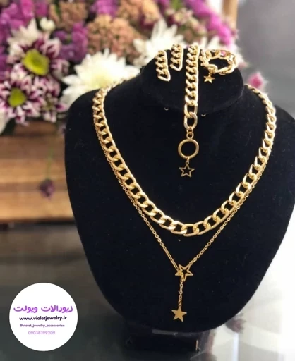ست زنانه کارتیر با آویز ستاره جنس استیل رنگ ثابت کد 1216
