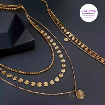 نیم ست زنانه استیل طلایی 3لاین سکه ای دستساز کد 3551