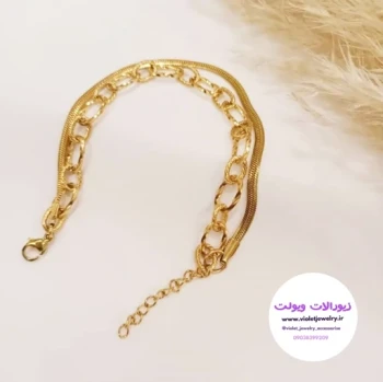دستبند زنانه طلایی استیل دولاین ماری کد 1378