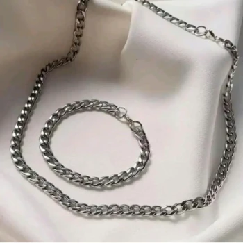 ست گردنبند دستبند مردانه کارتیر  ضخیم استیل (ویولت گالری) کد 5022