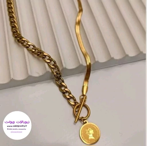 گزدنبند زنانه استیل با آویز الیزابت و قفل تی کد 12218