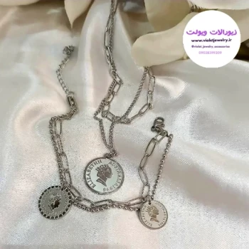 نیم ست زنانه الیزابت ترکیبی دستساز نقره ای کد 3545